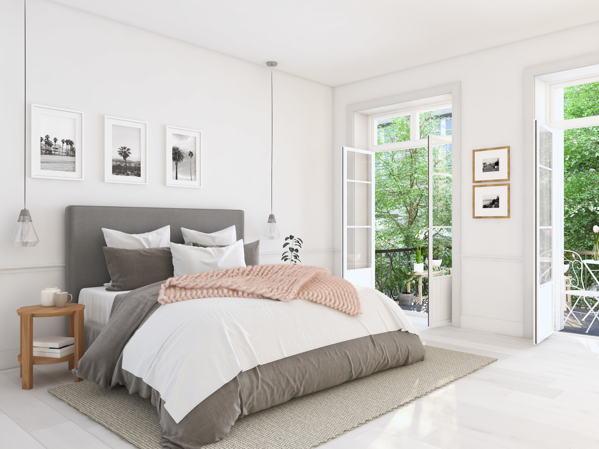 new modern bedroom in a apartment. 3d rendering